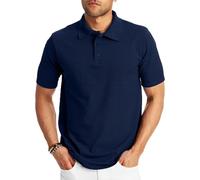 Hanes piqué à Manches Courtes, Polo à Trois Boutons, Poids Moyen pour Homme Chemise, Bleu Marine, XL