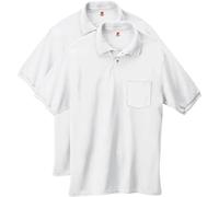 Hanes Polo à Manches Courtes en Jersey avec Poche pour Homme (Lot de 2), Blanc, M