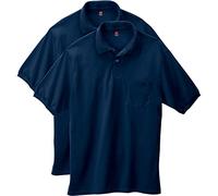 Hanes Polo à Manches Courtes en Jersey avec Poche pour Homme (Lot de 2), Bleu Marine, 3XL
