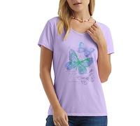 Hanes Women's Short Sleeve Graphic V-Neck Tee, Big Butterfly Impression/Salty Purple, Medium