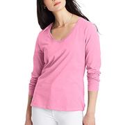 Hanes Women's V-Neck Long Sleeve Tee, Pink Swish, Medium