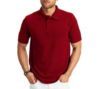 Hanes Pique Short Sleeve Shirt, Three-Button Midweight Polo for Men Chemise, Rouge Profond, L Homme