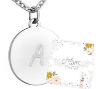 Hanessa Chaîne personnalisée avec gravure en acier inoxydable 50 cm avec pendentif rond en argent - Collier personnalisé avec carte - Bijoux personnalisés avec carte cadeau, Acier inoxydable