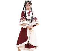 Hanfu amélioré for l'automne et l'hiver, vêtements tibétains, costume rouge de style chinois for minorités ethniques(S)