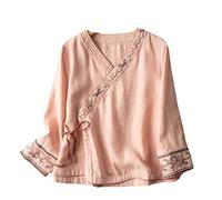 Hanfu Broderie Cheongsam courte à col en V Haut chinois Floral Chemise Tang Costume Printemps Tai Chi Vêtements, Couleur 2, S