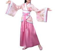Hanfu Costume Traditionnel Chinois pour Fille Ancien Costumes Accessoires avec Jupe midi Halloween Carnaval Cosplay Kimono Japonais Enfants, Fille Robe Geisha Peignoir Spa, Enfants Déguisements