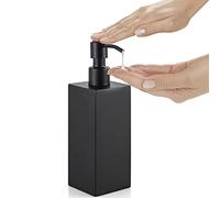 HANFU Distributeur Savon, 350ml Distributeur de Savon Liquide sur Pied en Acier Inoxydable Rechargeable, Facile Presser Distributeur Savon Pompe pour Salle de Bain et Cuisine, 6x6x20.5cm, Carré Noir