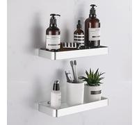 HANFU Etagere Douche sans Percage, Etagere Salle de Bain Pose Murale avec Aluminium Etagere et Verre Trempé, Rangement Douche Serviteur Étagère Porte de Shampoing et Gel Douche 2 Pièces, 30cm Argent