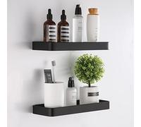 HANFU Étagère Douche Sans Perçage, Salle de Bain Murale Avec Aluminium et Verre Trempé, Rangement Serviteur Pour Shampoing et Gel Douche 2 Pièces, 30cm Noir