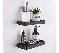HANFU Étagère Douche Sans Perçage, Salle de Bain Murale Avec Aluminium et Verre Trempé, Rangement Serviteur Pour Shampoing et Gel Douche 2 Pièces, 25cm Noir