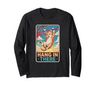 Hang I n There Chat suspendu sur une branche d'arbre Animaux Humour Manche Longue