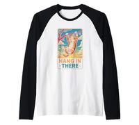 Hang I n There Chat suspendu sur une branche d'arbre Animaux Humour Manche Raglan
