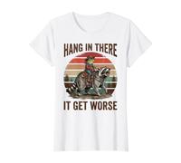 Hang in There It Gets Worse Grenouille Raton Laveur Cowboy Highland T-Shirt Graphique avec Valeur