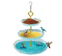 Hangable Bird Bath Bowl, 3 Tier Garden Tray, 9.45x17.72in Outdoor Birdbath, S Shaped Hook Feeder, Wildlife Food Water Plate, Patio Garden Decor for Backyard Bird Feeding Station