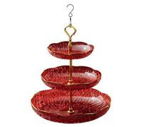 Hangable Bird Bath Bowl, Decorative 3 Tier Tray BirdBath, S Shaped Hook Food Water Bowl 24x45cm/9.45x17.72 inches for Lawn Yard Decor, White, Blue, Red