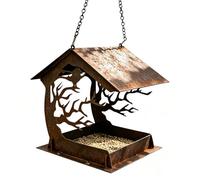 Hangable Bird Feeder - 6.5 inches Protective Seed Smock | Iron Wildlife Feeding Station - Outdoor Garden Bird Dispenser Sturdy Metal Holder Tray Design is Ideal for Backyard Patio Birdwatching