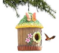 Hangable Bird House, Resin Decorative Birds Cottage, 24.3/18.1/17.9 inches, Cute Small Birdhouse Swallow, Weather Resistant Design for Tree Garden Yard Outdoors, Wood Color