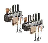 Hangage d'ustensile de cuisine - Organisateur de couverts muraux, rail sans filet avec crochets, grille de rangement en espace durable, idéal pour la serviette, la tasse, la spatule, le placement de l