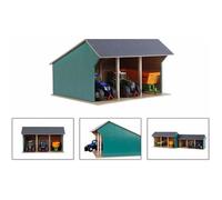 Hangar de ferme pour tracteurs jouet - KIDS GLOBE - Grand 1:32 - Bois - Vert et gris