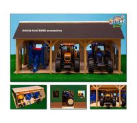 Hangar en bois pour 3 tracteurs - 78 x 55 x 38 cm - Ferme 1:16 D12318