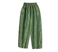 HangErFeng Pantalon en soie pour femme Motif fleur de lotus Jacquard Taille élastique 108, vert, Taille L