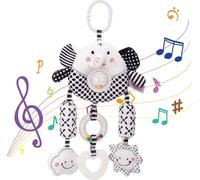 Hanges Jouet hochet noir blanc doux en peluche avec cloches de vent lit bébé crèche siège auto poussette pour 0-1 ans garçons filles