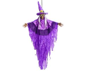 Hanging Animated Witch - Glowing Eyes | Sound Activation Halloween | Indoor Outdoor Hunted House Decor & Party Prop | Spooky Talking Witch For Lawn, Backyard, Porch, Halloween Displays