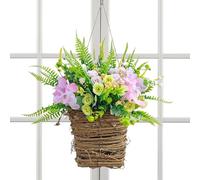Hanging Basket Wreath, Front Door Decor, Spring Floral Wreath with Elegant and Realistic Flower Design for Entryways, Living Rooms, Or as a Thoughtful Gift, 1 Piece