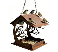 Hanging Bird Feeder for Garden - Retro Metal Bird Feeder for Outdoors, Durable Iron Wild Seed Dispenser, Vintage Garden Decoration for Patio, Balcony, Terrace Watching Enthusiasts (Rust EF