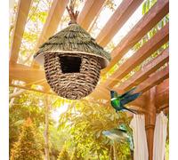 Hanging Bird House, Dry Reed Grass 17 x 22 cm | Handwoven Straw Bird Nest with Ventilation Design, Outdoor Tree Decor, Rustic Yard Accent, Natural Bamboo Bi?d Nest | Garden