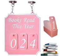 Hanging Bookshelf Counter Bookish Decor,Books Read This Year Counter,Personalized Hanging Bookshelf Sign Nook Decor,Library Decors Gifts for Books Lovers(Pink)