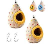 Hanging Cotton Bird Nest Hammock, Double-Layer Fleece Warm Cave (Yellow*2) | Egg Shaped Warm Plush Parrot Tent & Cozy Cave Bed, Safe & comfortable for Small Birds