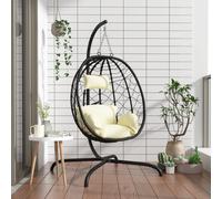 Chaise Suspendue En Forme D'?uf Avec Coussin Lot Tissu Crème Rattan Pe Et Acier