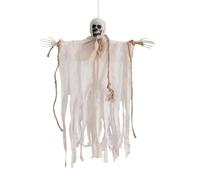 Hanging Flying Halloween Ghost Decoration - Spooky Creepy Cloth Prop | Terrifying floating ghost design featuring spooky draped gauze and a skeleton head to creep out guests and trick-or-treaters,