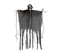 Hanging Flying Halloween Ghost Decoration - Spooky Creepy Cloth Prop | Terrifying floating ghost design featuring spooky draped gauze and a skeleton head to creep out guests and trick-or-treaters,