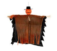 Hanging Halloween Decor, Pumpkin Head Ghost Hanging, with Hat and Straw Bow Tie, No Hands, Straw Body, Halloween Outdoor Decoration Scene Cloth