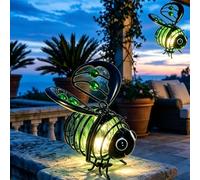 Hanging Solar Bee Light,Solar Bees Lights Outdoor Garden,Bees Solars Lights Outdoor Garden,Warm Amber Glow,Flicker-Free,Waterproof,Auto On/Off,for Camping or Kids’ Rooms,Patio Yard Pathway，2pcs green