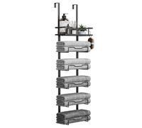 Hanging Towel Racks for Bathroom No Drill - 6-Tier Over The Door Bath Towel Storage Organizer for Small Bathrooms - Tiered Back of Door Towel Holder Hanger for Rolled Towels RV Camper Black
