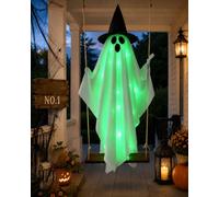 Hanging Witch Ghost, 4.9FT Light-Up Swinging Ghost Outdoor Halloween Decor