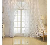 HANGJINLI Rideaux Voilages Motif géométrique Lot de 2 Décoration de Maison Chambre Cuisine, Tulle avec Oeillets Transparent Lumineux Filtrer 2 ER Set（ B 132 X H 240 CM ） Blanc