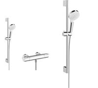 hangrohe Crometta - Set de douche, Ensemble de douche avec mitigeur thermostatique, douchette & Crometta Set de douche Vario avec barre Unica'Croma 65 cm, blanc/chromé, 26532400