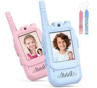 Hangrui Talkie Walkie Enfants avec Vidéo & HD Caméra,Lot de 2 Talkies-Walkies Rechargeable,Portée 100-400m,4 Modes de Voix Changée, Cadeaux Jouets de Plein air pour Enfants de 3 à 12 Ans (Bleu + Rose)