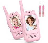 Hangrui Talkie Walkie Enfants avec Vidéo & HD Caméra,Lot de 2 Talkies-Walkies Rechargeable,Portée 100-400m,4 Modes de Voix Changée, Cadeaux Jouets de Plein air pour Enfants de 3 à 12 Ans (Rose + Rose)