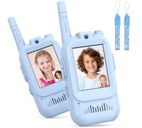 Hangrui Talkie Walkie Enfants avec Vidéo & HD Caméra,Lot de 2 Talkies-Walkies Rechargeable,Portée 100-400m,4 Modes de Voix Changée, Cadeaux Jouets de Plein air pour Enfants de 3 à 12 Ans (Bleu + Bleu)