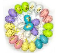Hangsky 24 Pièces Oeufs de Paques, Ornements d'oeuf de Pâques Colorés, Oeufs a Decorer avec Corde, Oeufs de Paques Plastique, Oeufs pour La Décoration de Fête de Pâques, Taille : 6x4 cm