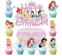 Hangsky Lot de 29 décorations de gâteau au motif de princesse pour fille, décoration de gâteau d'anniversaire d'enfant, décoration de gâteau Happy Birthday pour enfants (B)