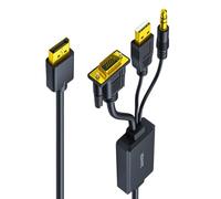 Hangsu Câble adaptateur VGA vers DisplayPort pour transmission du son et résolution 1080p pour PC, ordinateur portable vers moniteur de téléviseurs