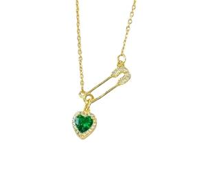 Hangsu Collier unique en forme de cœur avec pendentif en forme d'épingle à nourrice en alliage texturé pour exprimer l'amour, pendentif d'amour en cristal, Green, Comme décrit, Comme décrit.
