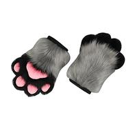Hangsu Gants chauds pour costume de loup en peluche pour adulte - Accessoire de costume d'animal - Cosplay - Fête, Cheveux gris et noir, 10.53x10.53in
