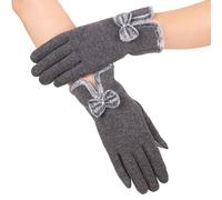 Hangsu Gants en peluche avec nœud en peluche avec bord en fourrure, parfaits pour la chaleur quotidienne, couverture des mains en fourrure douce, cadeau pour adolescent, gants d'hiver pour femme, gris